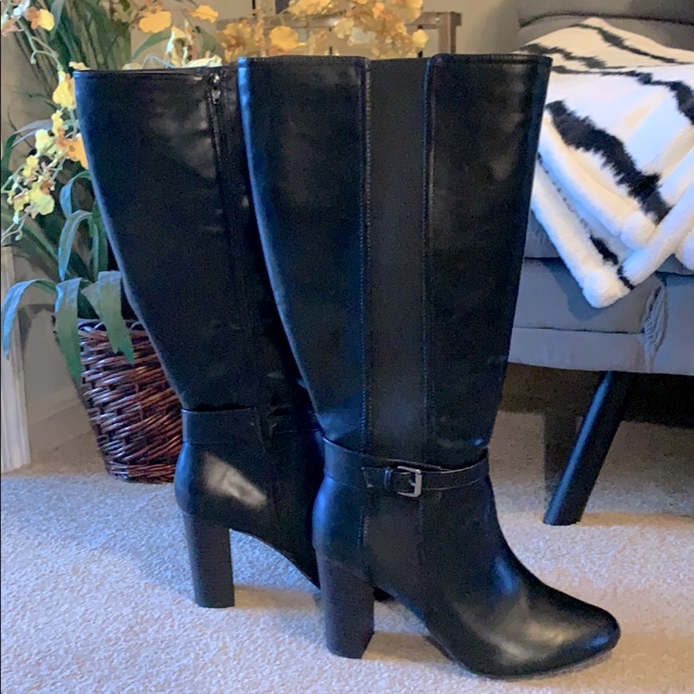 Lane Bryant black leather knee high boots size 12W